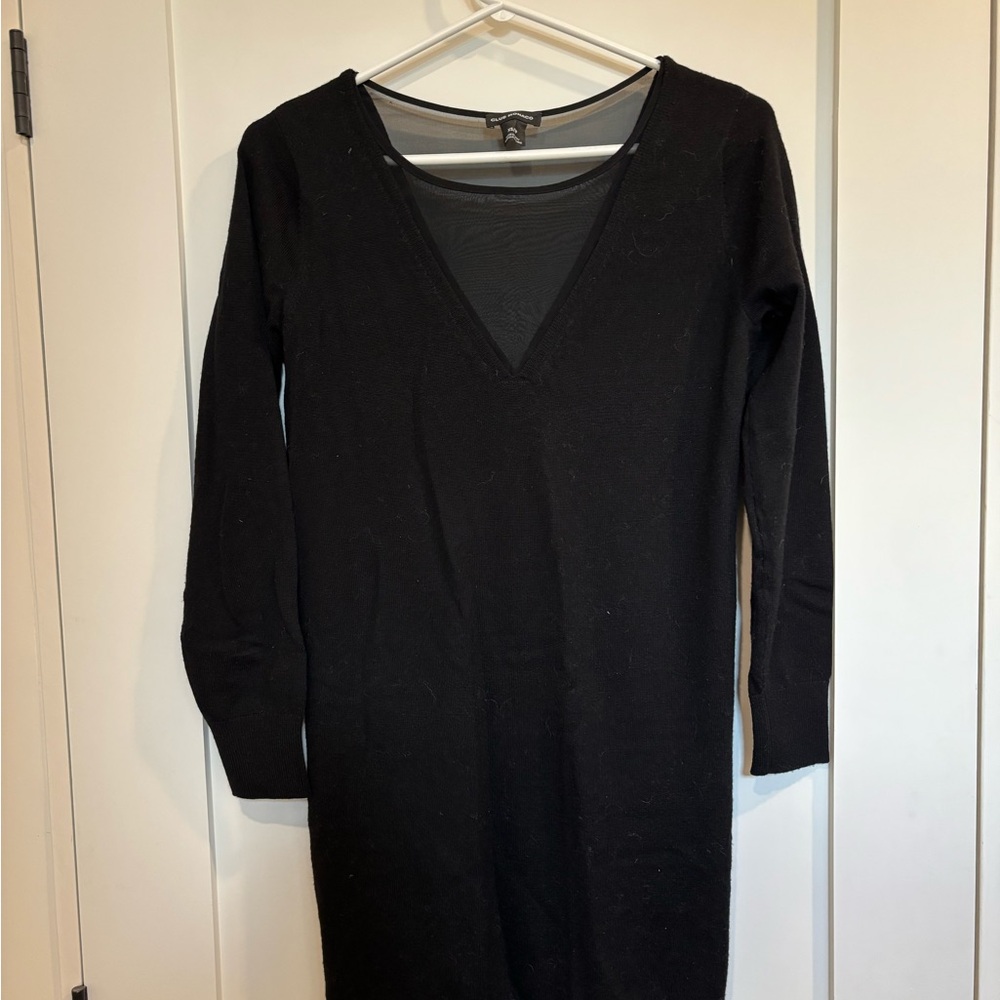 Club Monaco Black Long Sleeve Knit V-Neck Women's Dress